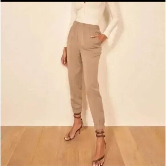 REFORMATION Montana High‎ Waist Utility Jogger Pants Tencel Khaki Tan Size Small - Picture 1 of 7